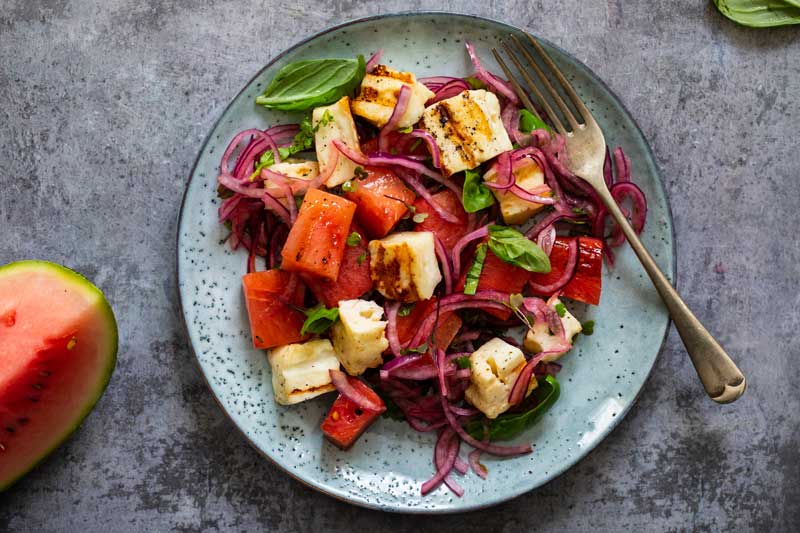 vattenmelon och halloumi sallad